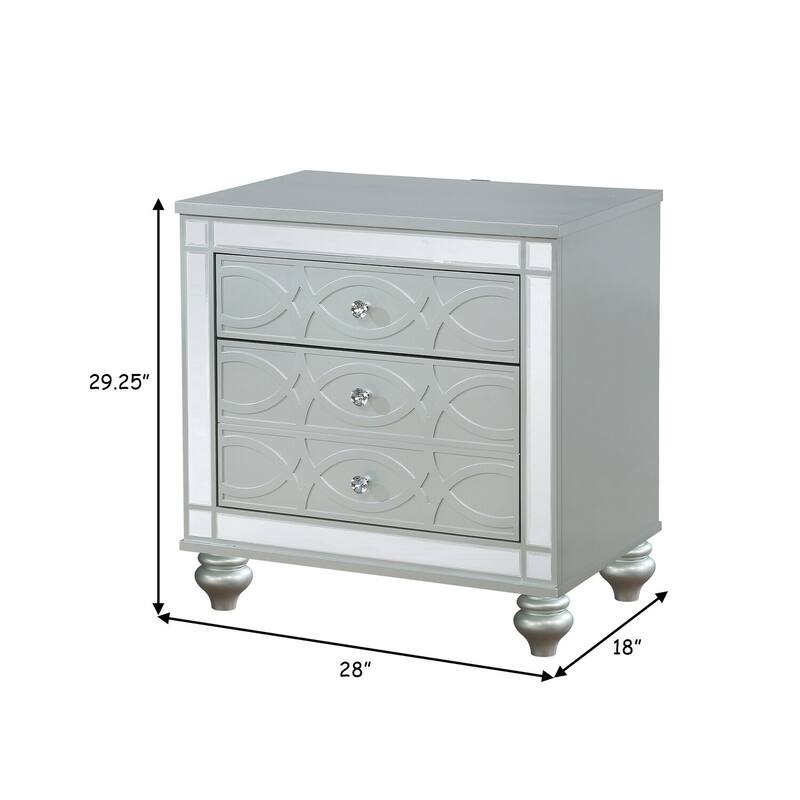 Silver 3 Drawer 18 in. W Nightstand with Inbuilt Charging USB Port