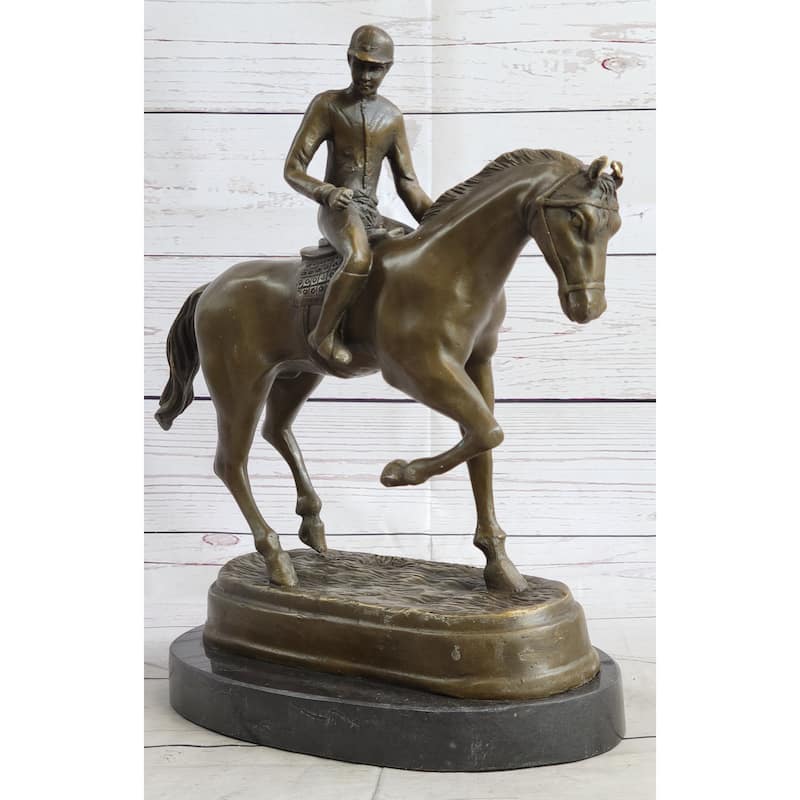 Fine Quality Signed Bronze Of A Imitative Horse And Jockey Polo Academy Racing Sculpture Kentucky