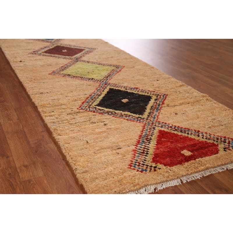 Moroccan Oriental Runner Rug Hand-Knotted Wool Carpet - 3'2" x 12'8" - 3'2" x 12'8" - Orange