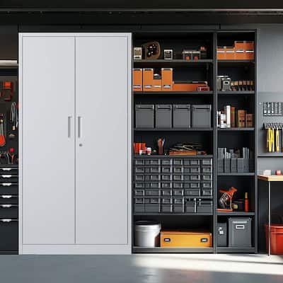 71"H Metal Garage Storage Cabinet,Steel Locking Cabinet with Doors and 4 Adjustable Shelves