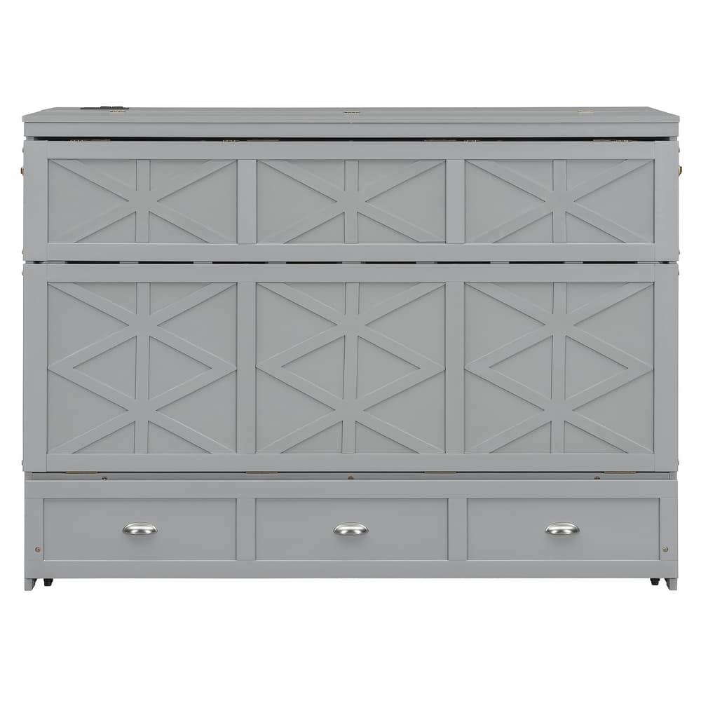 Space-Saving Queen Murphy Bed with USB, Outlets, and Storage Drawers