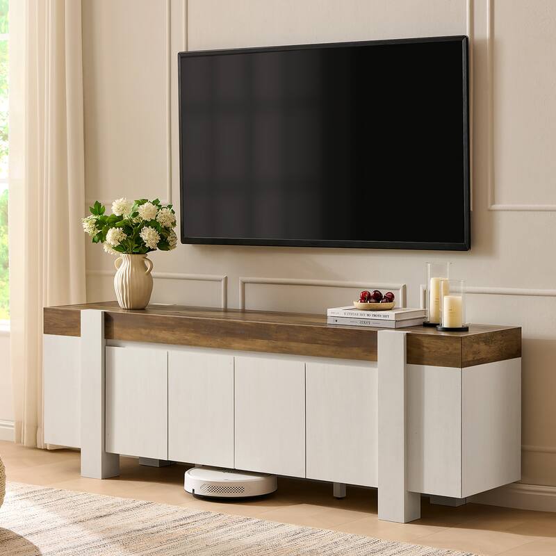 Modern Farmhouse TV Stand, Wood Entertainment Center for Living Room