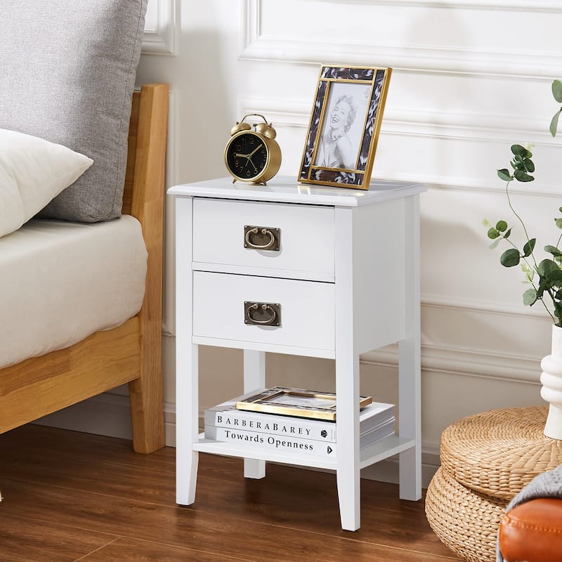 Javlergo Wood Nightstand with 2-Drawer and Storage Shelf, Set of 2