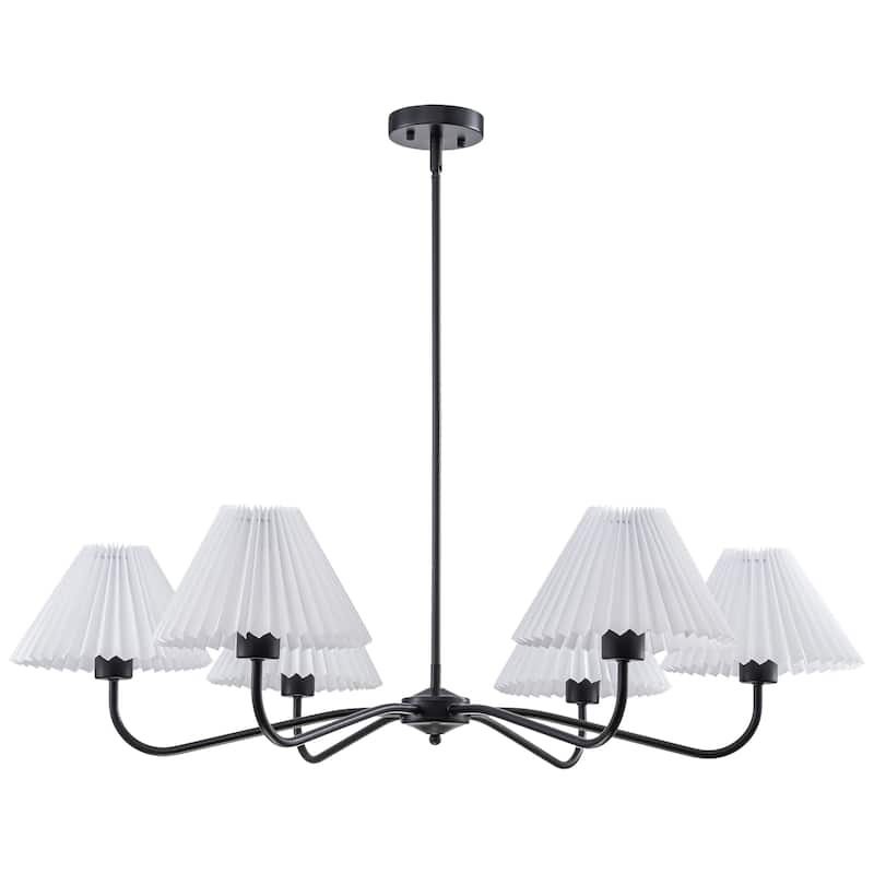 Starsky 6-Light Chandelier with Pleated Fabric Shades Handmade Black & Gold for Dining Room, Kitchen, Living Room and Foyer