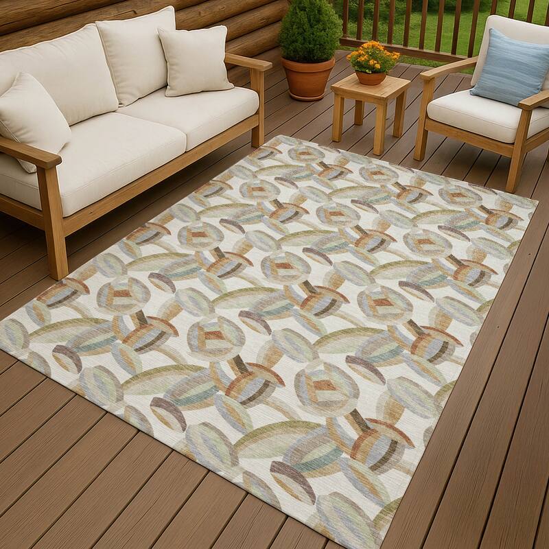Machine Washable Indoor/ Outdoor Modern Heli Chantille Rug - Ivory - 10' x 14'
