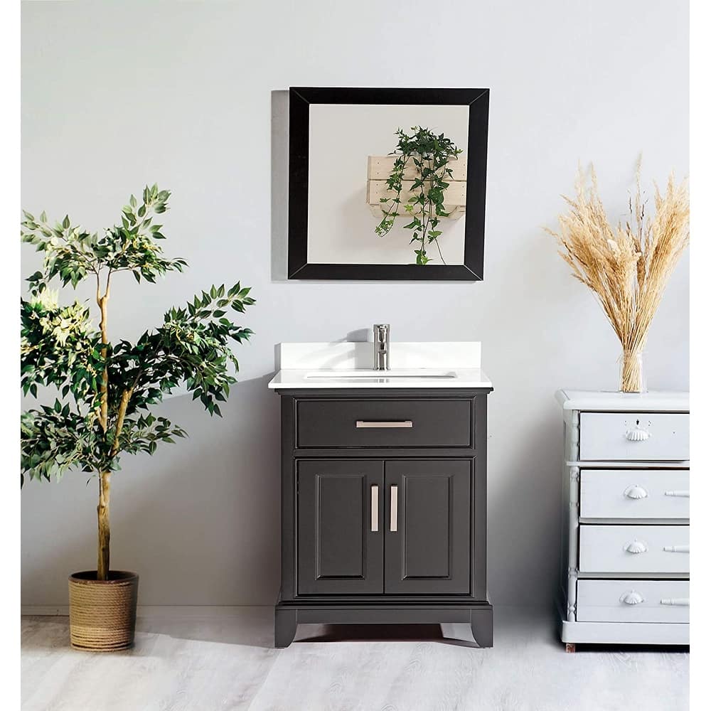 Vanity Art 30" Single Sink Bathroom Vanity Set with Engineered Marble Top and Free Mirror