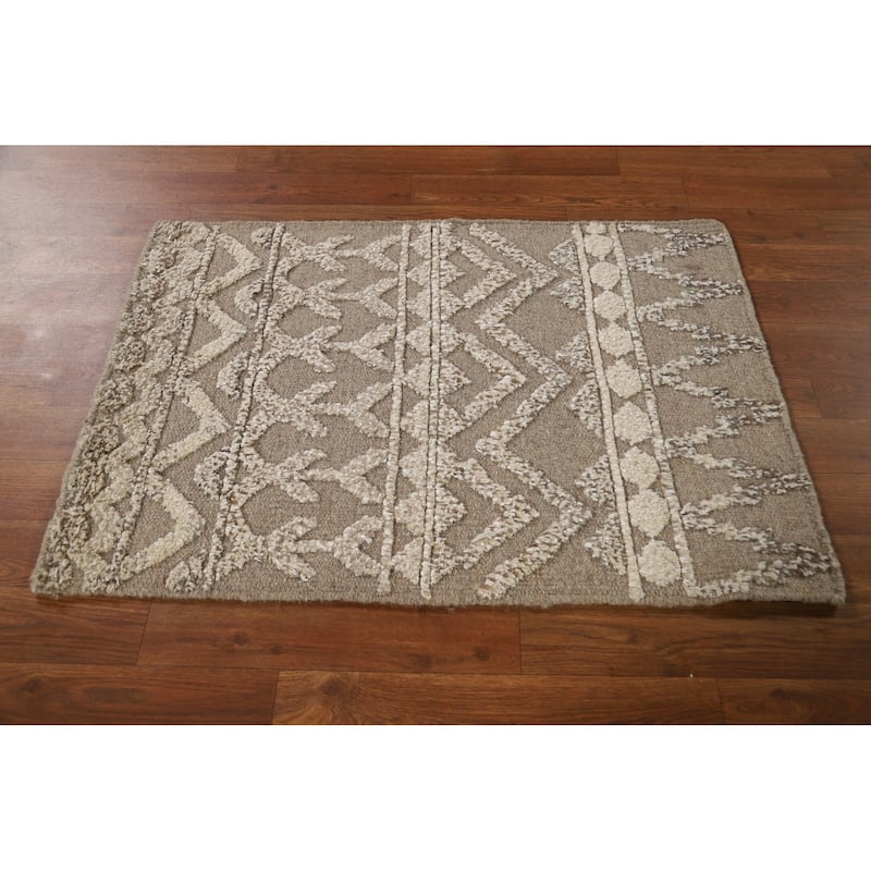 Earth Tone Moroccan Indian Accent Rug Handmade Wool Carpet - 2'0"x 3'0"