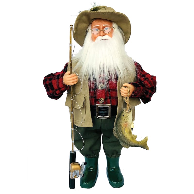 15" Bass Fishing Claus - Red