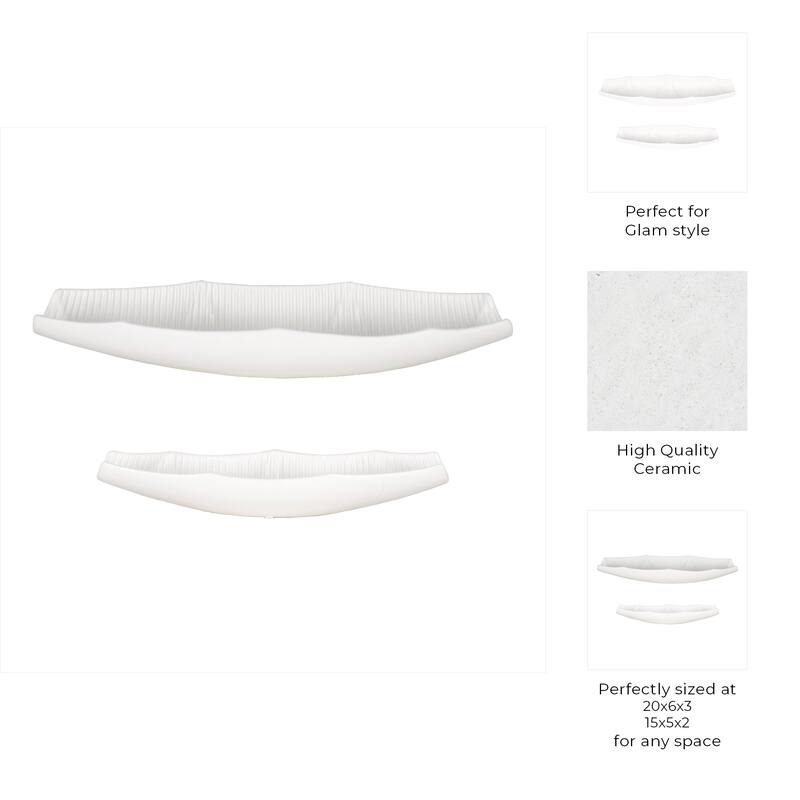 Ceramic Bowls Savoir Style Ribbed Modern (Set of 2) - 2/3" White - 20" x 6" x 3"