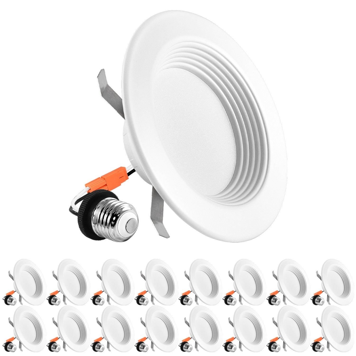 Luxrite 4 Inch Dimmable LED Recessed Lights, 10W, 2700K, 670lm, 60W Equivalent, Baffle Trim, ETL & Damp Rated (16 Pack)