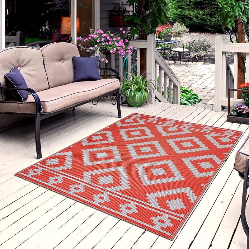 Milan Lightweight Reversible Recycled Plastic Outdoor Floor Mat/Rug - 6'x9' - Orange&White