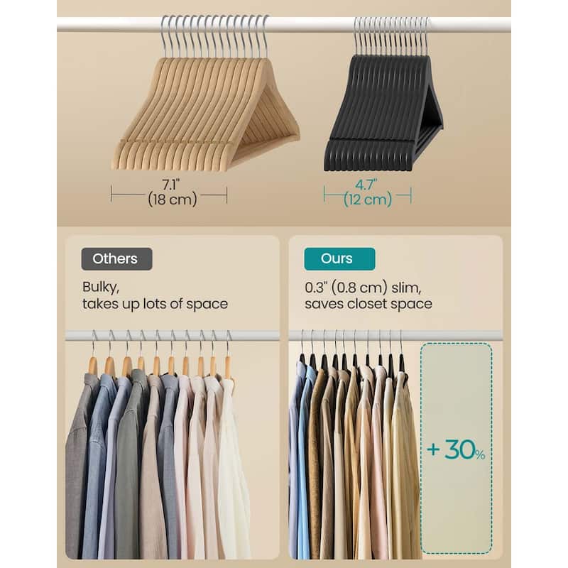 Birch Wood Hangers with Metal Hooks, Slim Design, and 360 Swivel