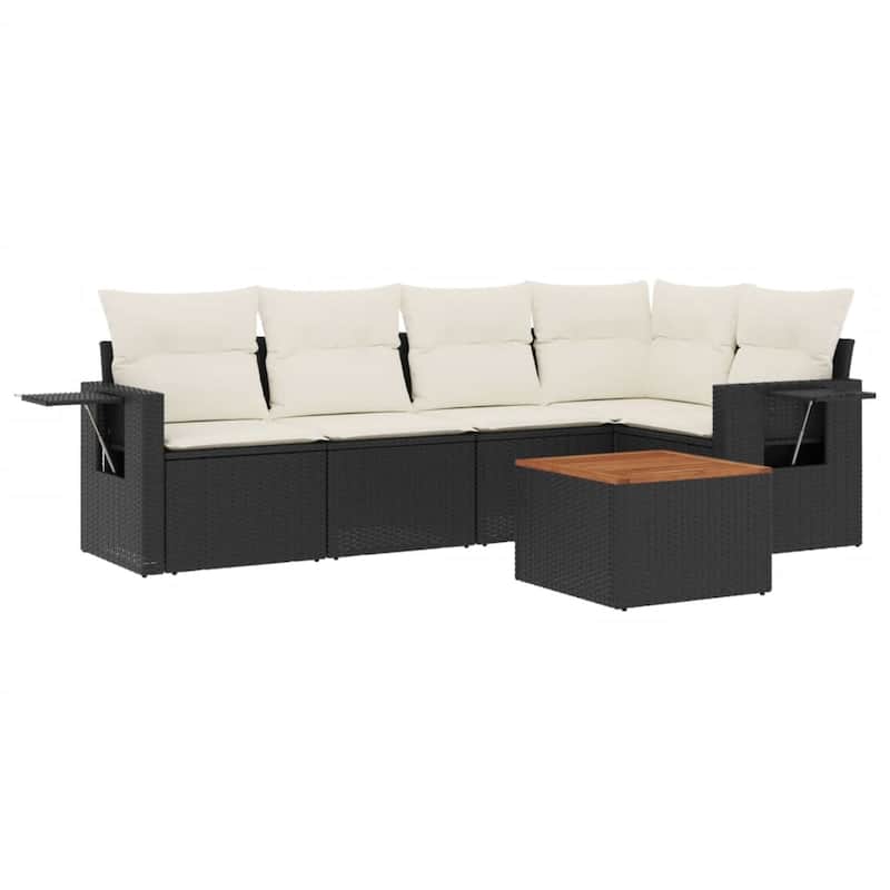 vidaXL Patio Sofa Set with Cushions Outdoor Furniture 6 Piece Poly Rattan