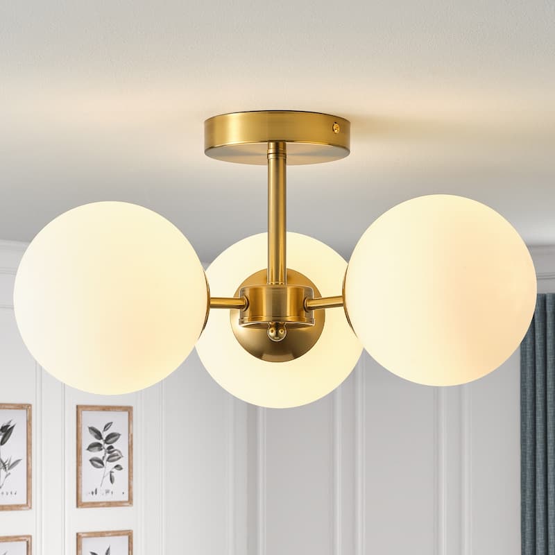 Starsky 3-Light Sputnik Modern White Bubble Glass Globe Semi Flush Mount