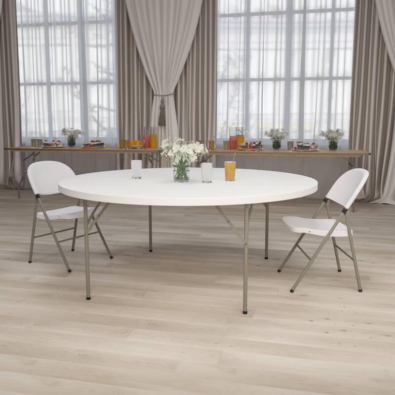 72" Round Granite White Plastic Folding Table - Banquet and Event Furniture - White