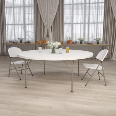72" Round Granite White Plastic Folding Table - Banquet and Event Furniture