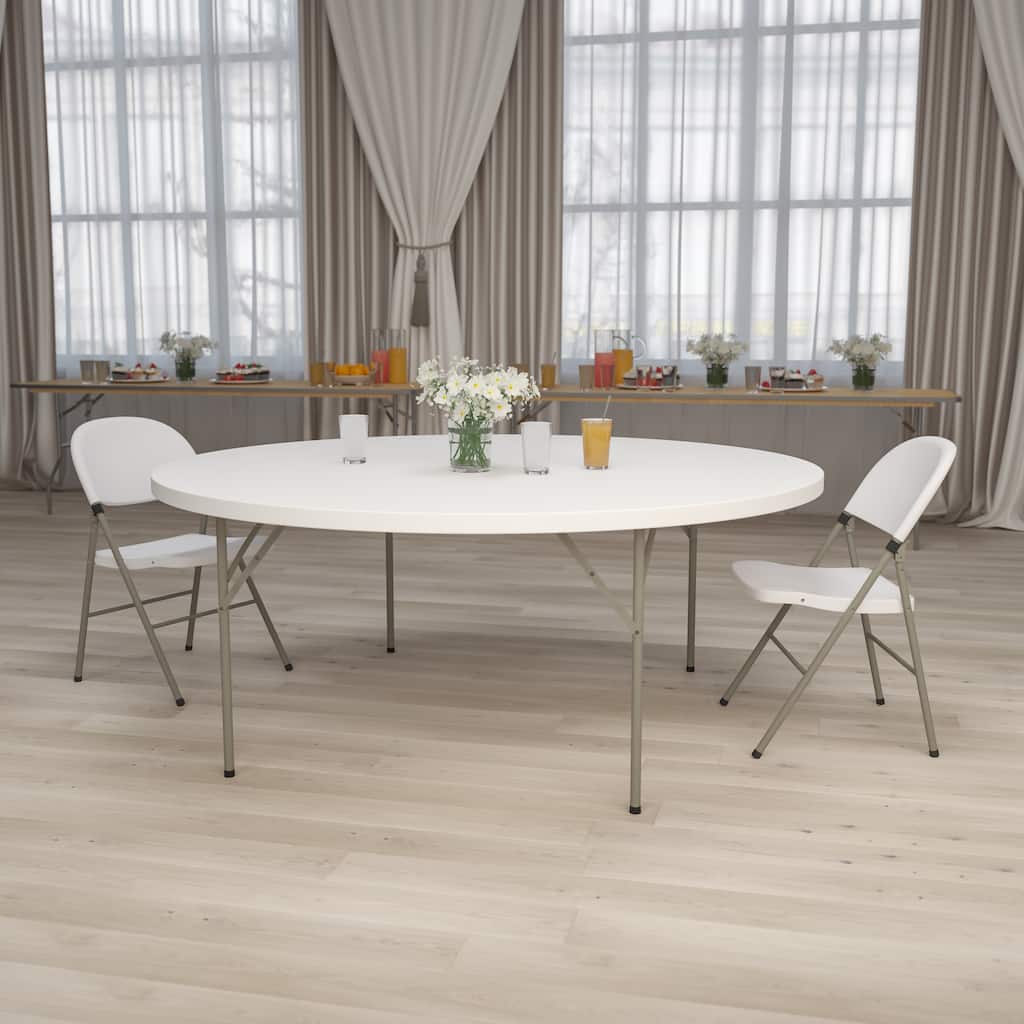 72" Round Granite White Plastic Folding Table - Banquet and Event Furniture