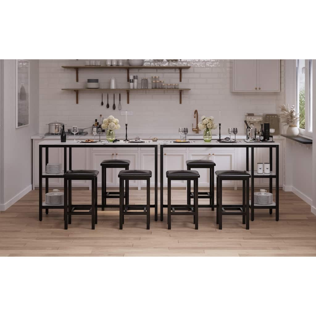 3-People Counter Heihgt Dining Set w/Storage, 4 Piece Kitchen Bar Table Set w/3 Upholstered Stools