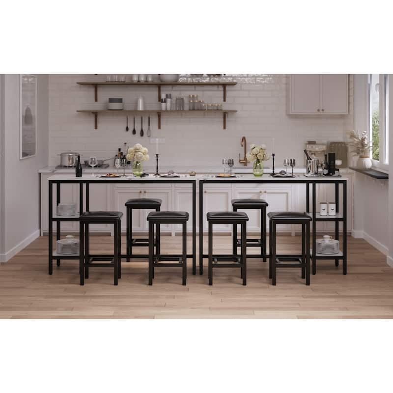 3-People Counter Heihgt Dining Set w/Storage, 4 Piece Kitchen Bar Table Set w/3 Upholstered Stools