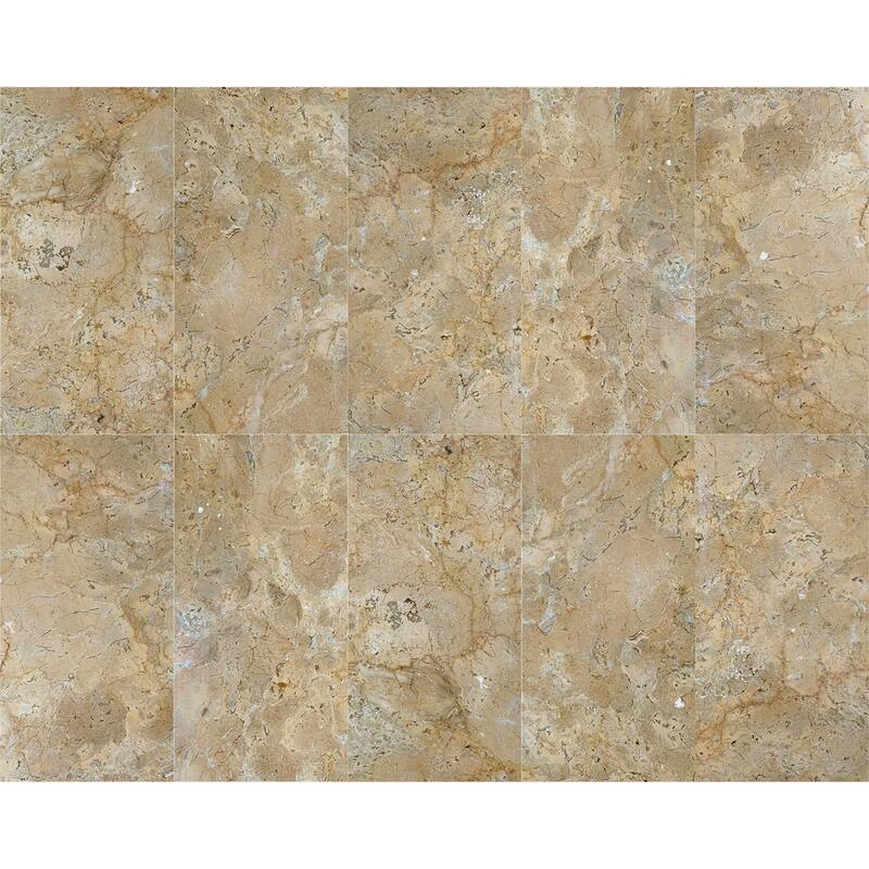 Roomfitters Gold Yellow Beige Natural Marble Tile, Polished Stone for Floor & Wall, Genuine Marble, 4-Piece Box