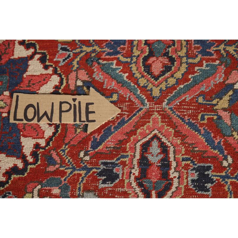 Hand Knotted Oriental 100% Wool Carpet Traditional Floral Red Heriz (serapi) Runner Rug - 12' 8'' X 3' 4''