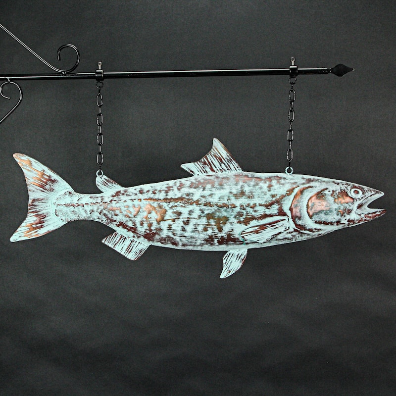 Metal Verdigris Copper Salmon Wall Bracket Hanging Sculpture