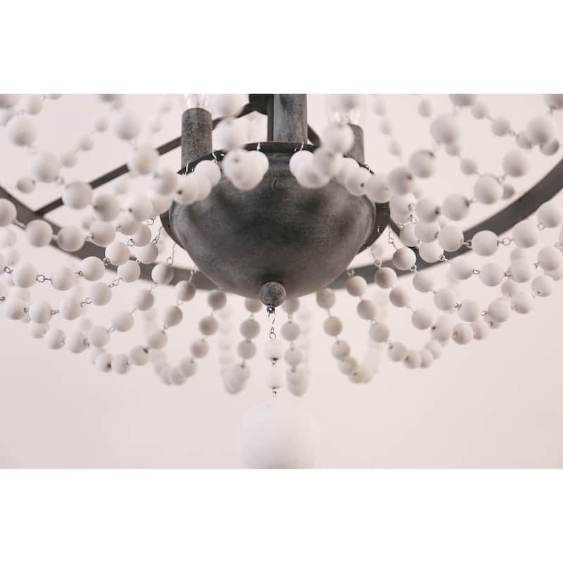 Oaks Aura Farmhouse Candle Style 4-Light Wood Ceiling Light Bohemia Beaded Wood Chandelier