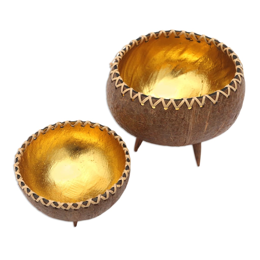 Novica Handmade Gleaming Duo Decorative Coconut Shell Bowls (Pair)