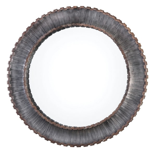 slide 2 of 2, Uttermost Tanaina 46" Round Rustic Urban Sunburst Inspired Large Wall Metallic Silver