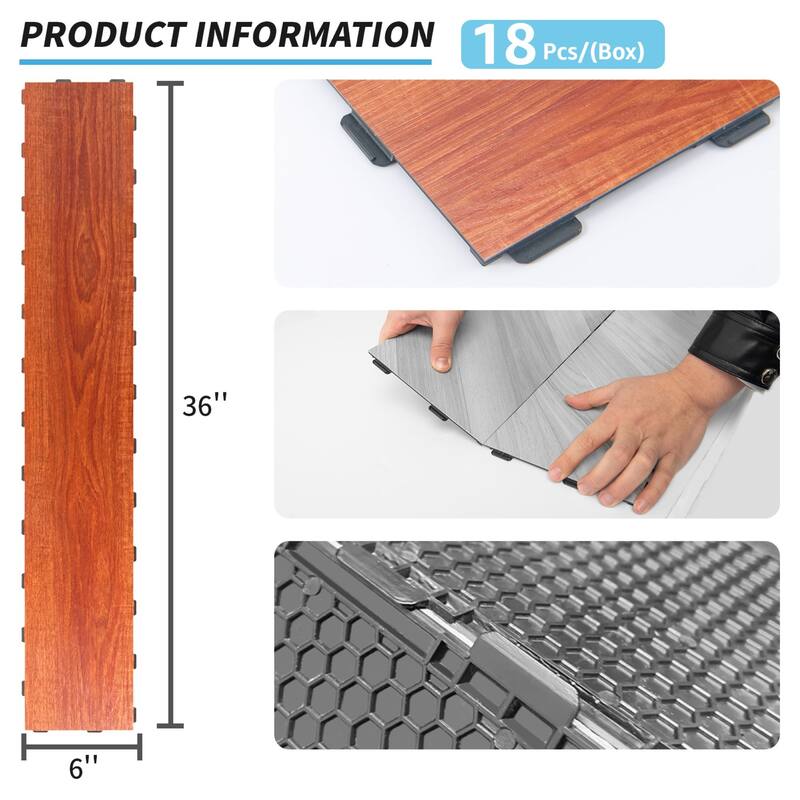 Art3d 36'' x 6'' Interlocking Luxury Vinyl Flooring Tile, Wood Floor Plank,Waterproof, Anti-Slip,18pcs,27 sqft