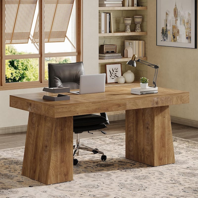 55" Executive Desk, Office Desk with Double Pedestal for Home Office