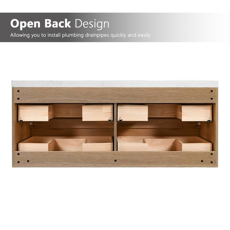 NebulaSky 60/ 72/ 84 in Wall Mounted Double Sink Bathroom Vanity with Engineered Stone Top Combo Cabinet Vanity Set