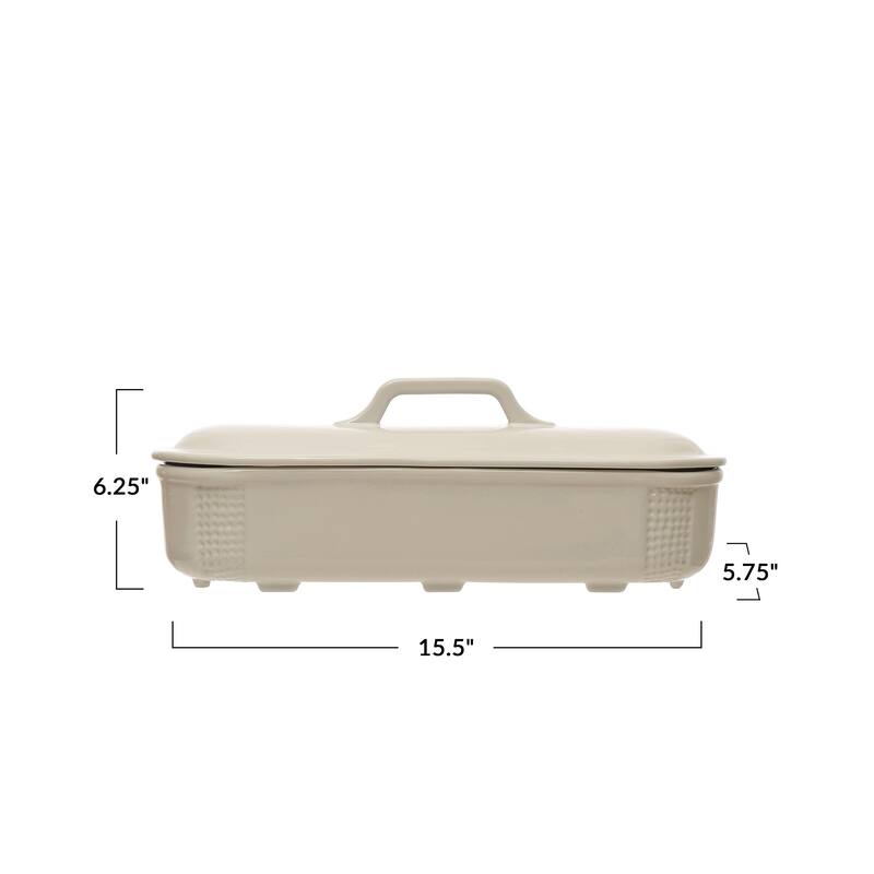 Debossed Stoneware Baking Dish with Lid - 16.3"L x 5.8"W x 6.3"H