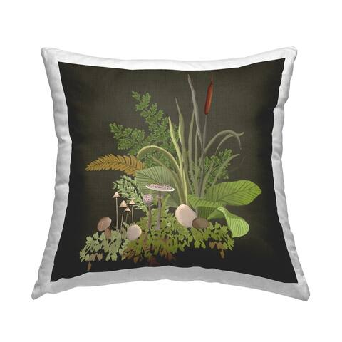 Stupell Industries Forest Foliage and Rustic Mushrooms over Grey Decorative Printed Throw Pillow by House of Rose