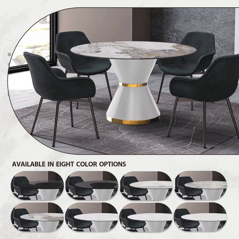 Round Dining Table with a Glass/Stone Tabletop in Qorvus Series by LeisureMod
