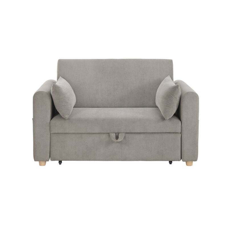 Marielle 55"W Corduroy Convertible Sleeper Loveseat with USB Ports, Magazine Pockets, and Pillows