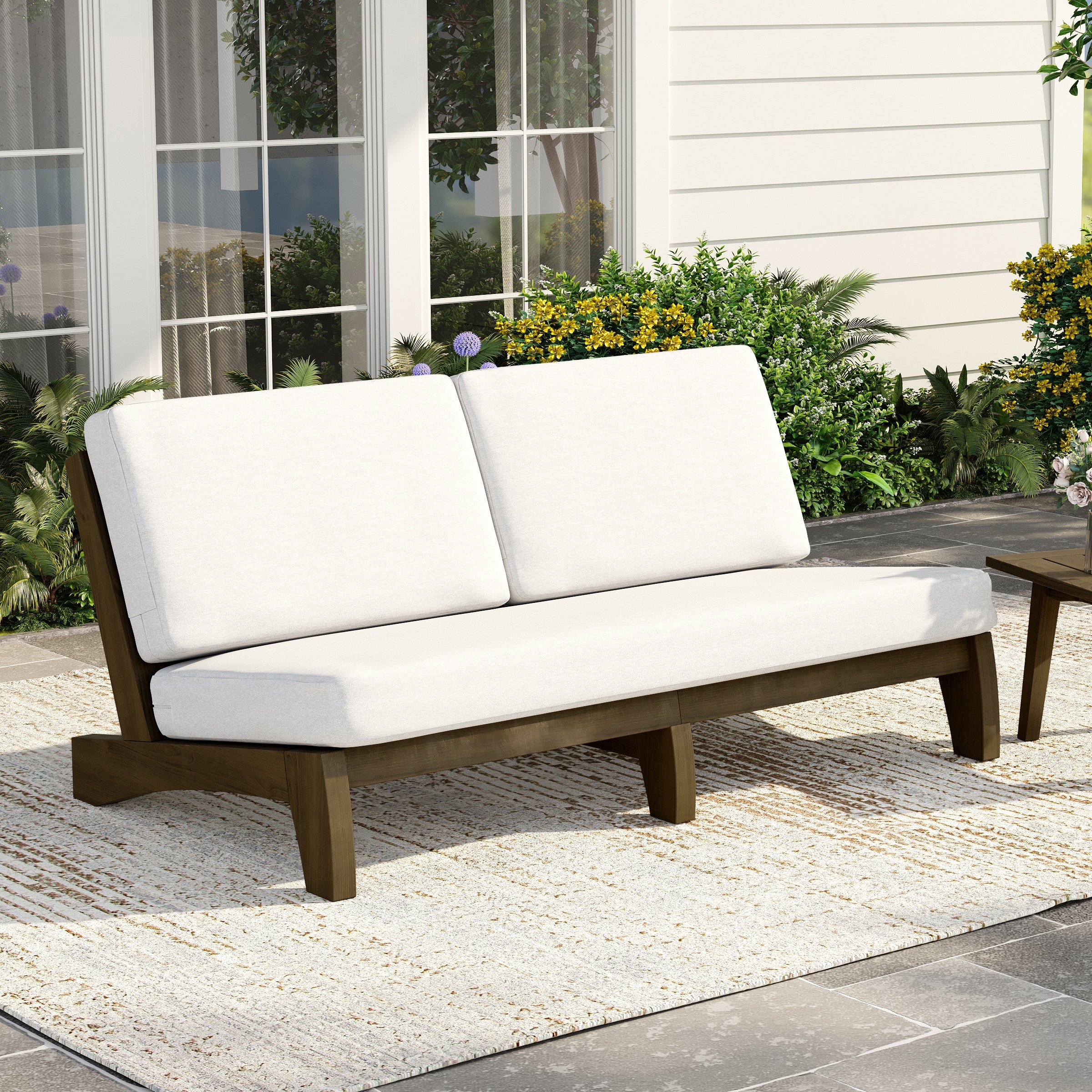 3 Seat Wood 64" W Outdoor Patio Sofa with Cushion