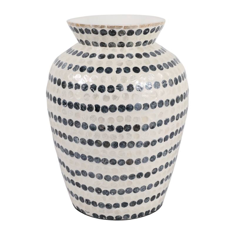 Decorative Vase - Shell Coastal Capiz Dots - Ivory and Blue