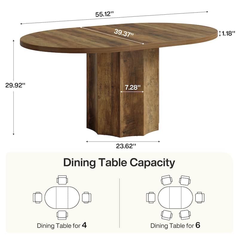 55-Inch Kitchen Table with Rounded Edge Tabletop and Wave-Shaped Base