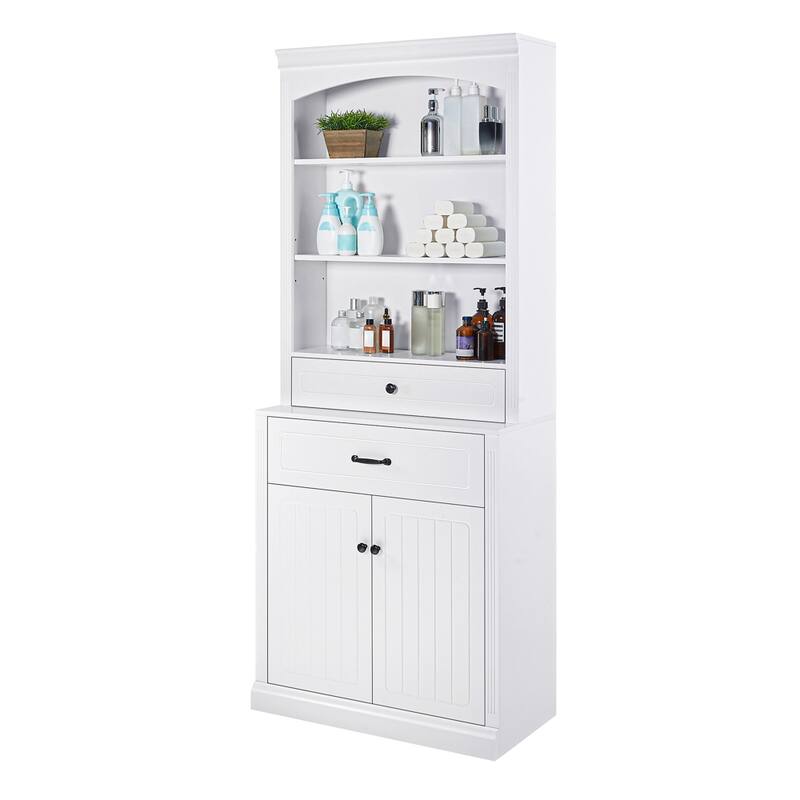 White Bath Cabinet, 2 Doors 3/6 Shelves, Engineered Wood, Bath Laundry