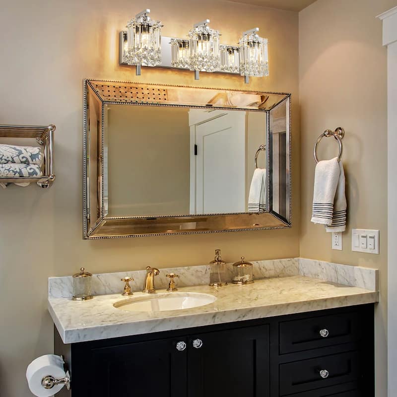 3-Light Modern Glam Crystal Bathroom Vanity Lights Wall Sconce Lighting for Mirror