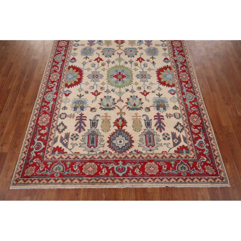 Geometric Kazak Area Rug Hand-Knotted Traditional Wool Carpet - 4'11" x 6'8"