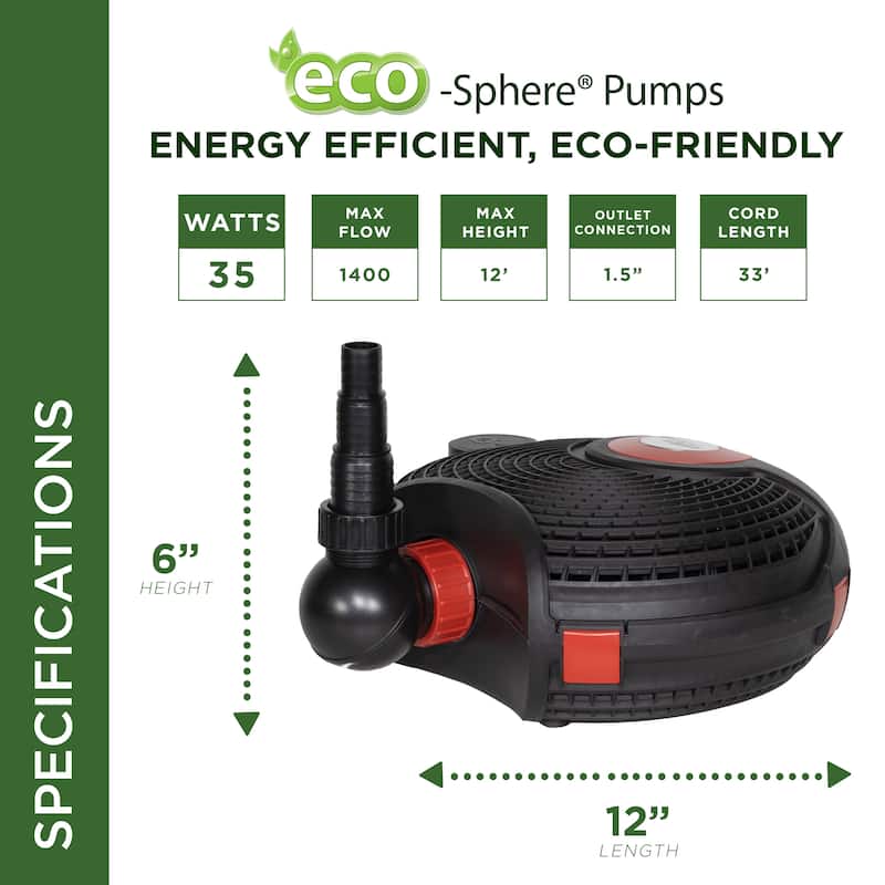 Alpine Corporation Eco-Sphere® Energy-Saving Pond Pump with Controller and 33-ft. Cord
