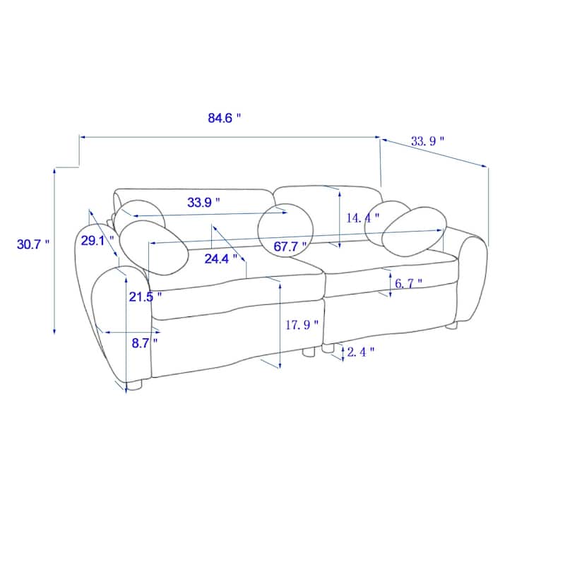 Corduroy Upholstered Loveseat Sofa, Fluffy Cloud Sectional Sofa with Armrest, Deep Seat Couch Settee with 5 Throw Pillows