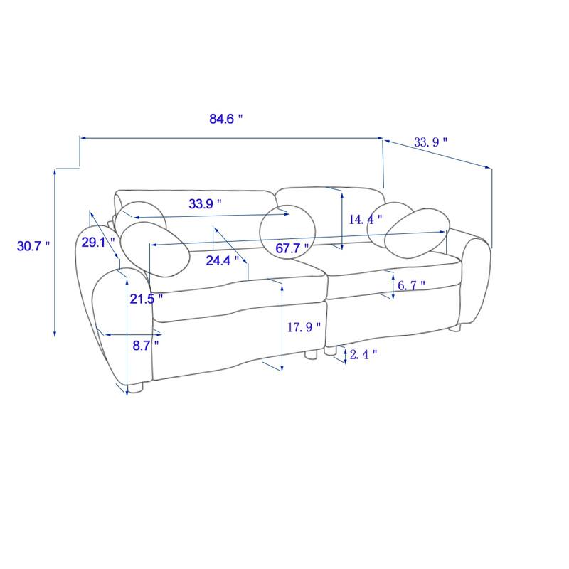 Living Room Tufted Loveseat Sofa, Upholstered Sofa Deep Seat Sofa Settee with 5 Round Throw Pillow 2-seat Armchair