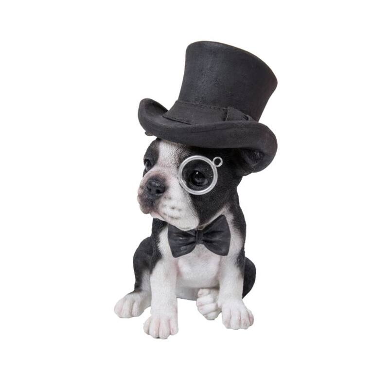 8" Boston Terrier with Hat Outdoor Garden Statue