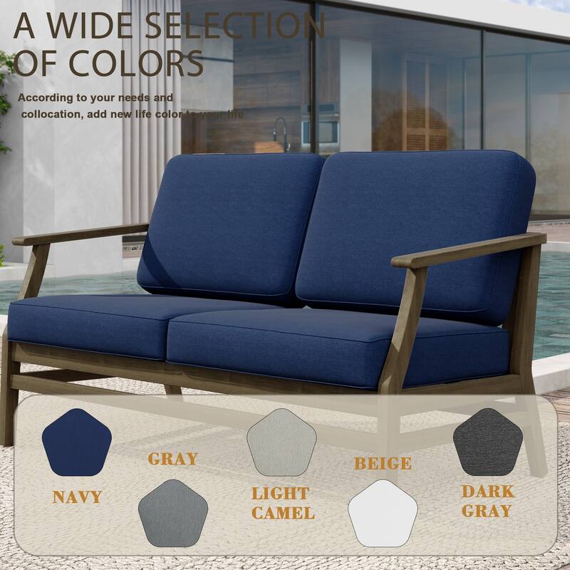 Patio Teak Wood Outdoor Loveseat Sofa with Cushions