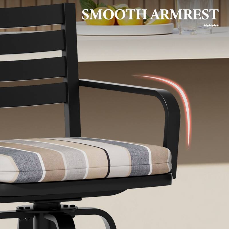 Outdoor Indoor Patio Aluminum Swivel Bar Stools Set with Sunbrella Cushions