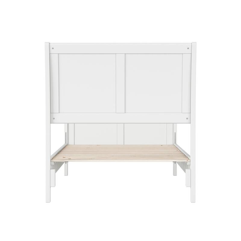 Solid Wood Sleigh Bed Frame Twin Low Profile Platform Bed with Footboard - White Finish