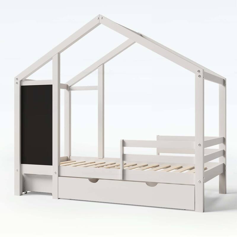 House Bed with Blackboard and Drawers,Creative and Space-Saving Design
